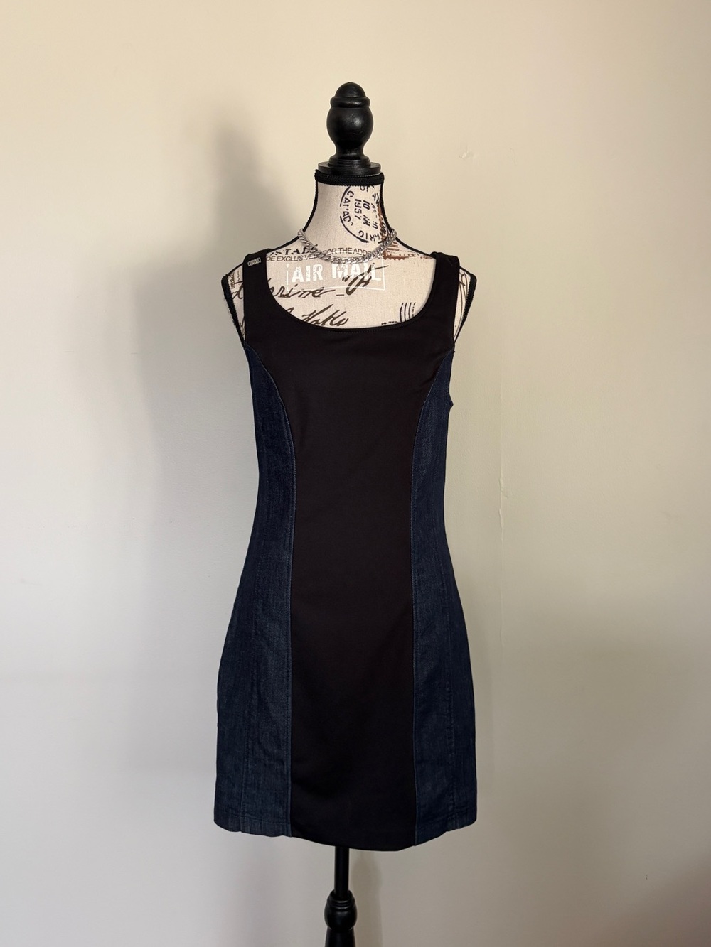 Y2K Miss Sixty Phillis Denim Mini Dress Fitted Bodycon 90s Grunge